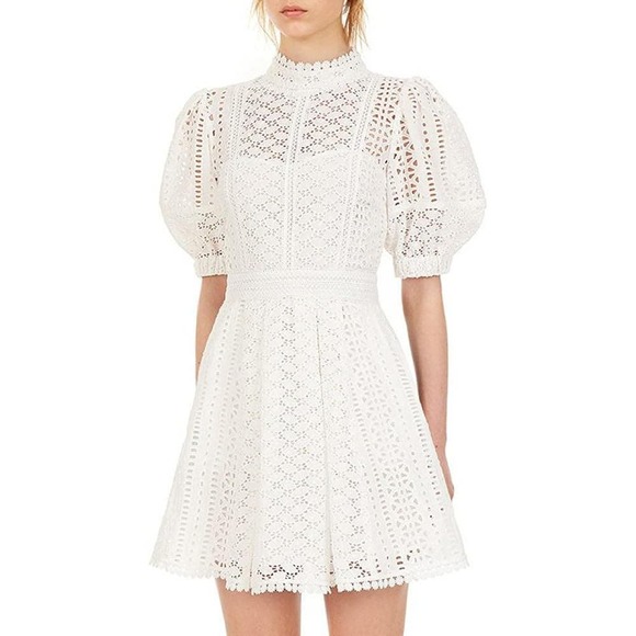 MINT *Lady Ribbon* Women's White Fit and Flare Eyelet Mini Dress S - Picture 1 of 10